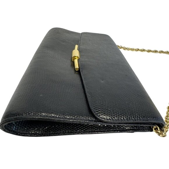 Rodo Italy Blue Genuine Lizard Leather With Gold Hardware And Chain Strap - Picture 5 of 10